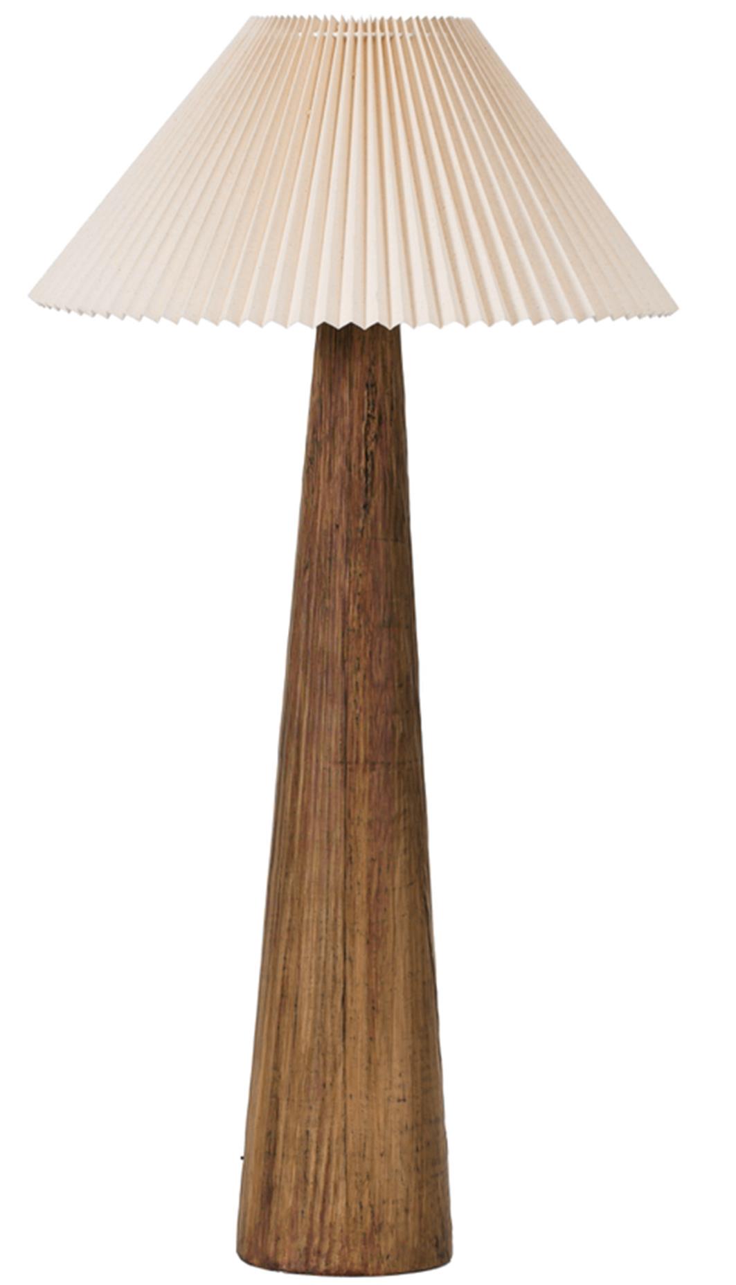 zoom sur lampadaire céramique et abat-jour plissé