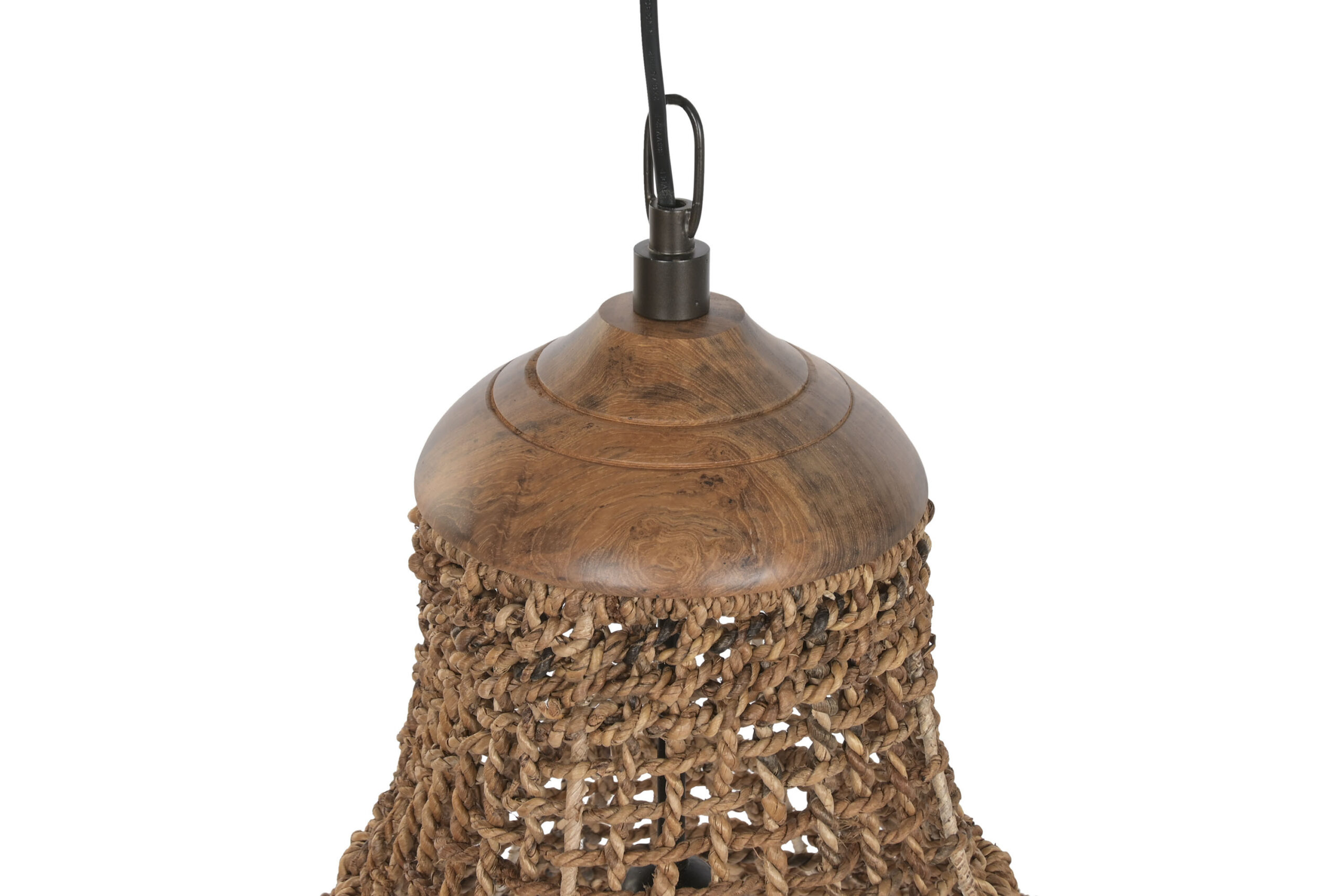 finition bois massif suspension plafonnier en fibres naturelles