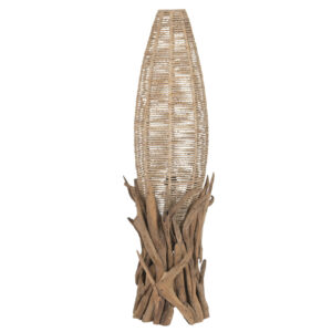 lampadaire en teck et fibres naturelles