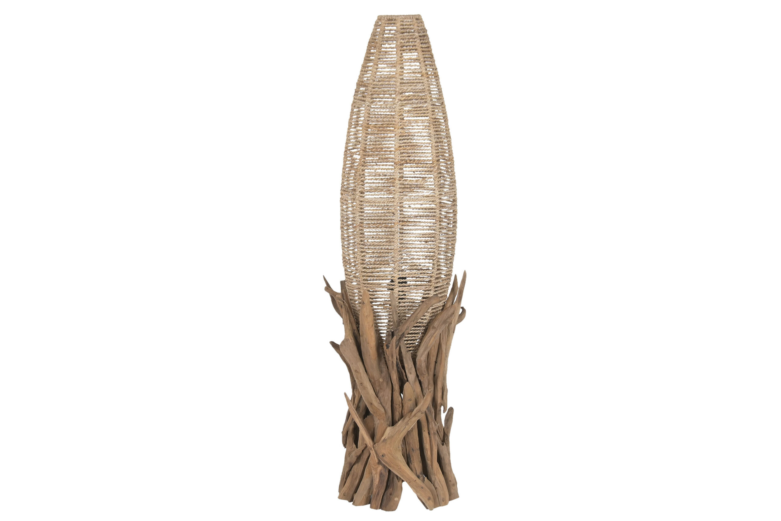 lampadaire en teck et fibres naturelles