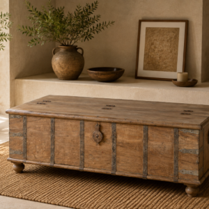 coffre table basse mmm teck massif pièce unique de fabrication artisanale dans décor