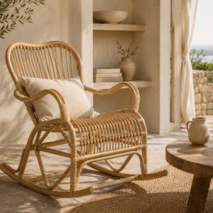 fauteuil à bascule en rotin naturel dans décor chic bohème