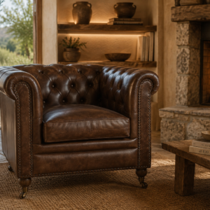 fauteuil en cuir marron chesterfiled