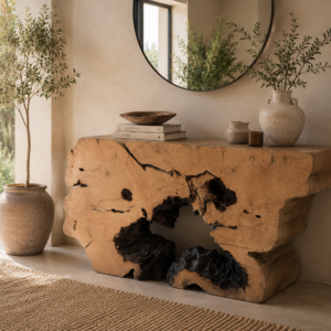 console en tamarin massif dans décor chic bohème
