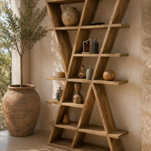 étagère en teck recyclé dans décor chic nature