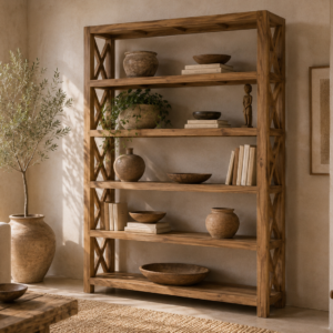 étagère en teck recyclé dans décor chic nature