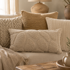 coussin en coton fait main écru dans déco bon§me chic