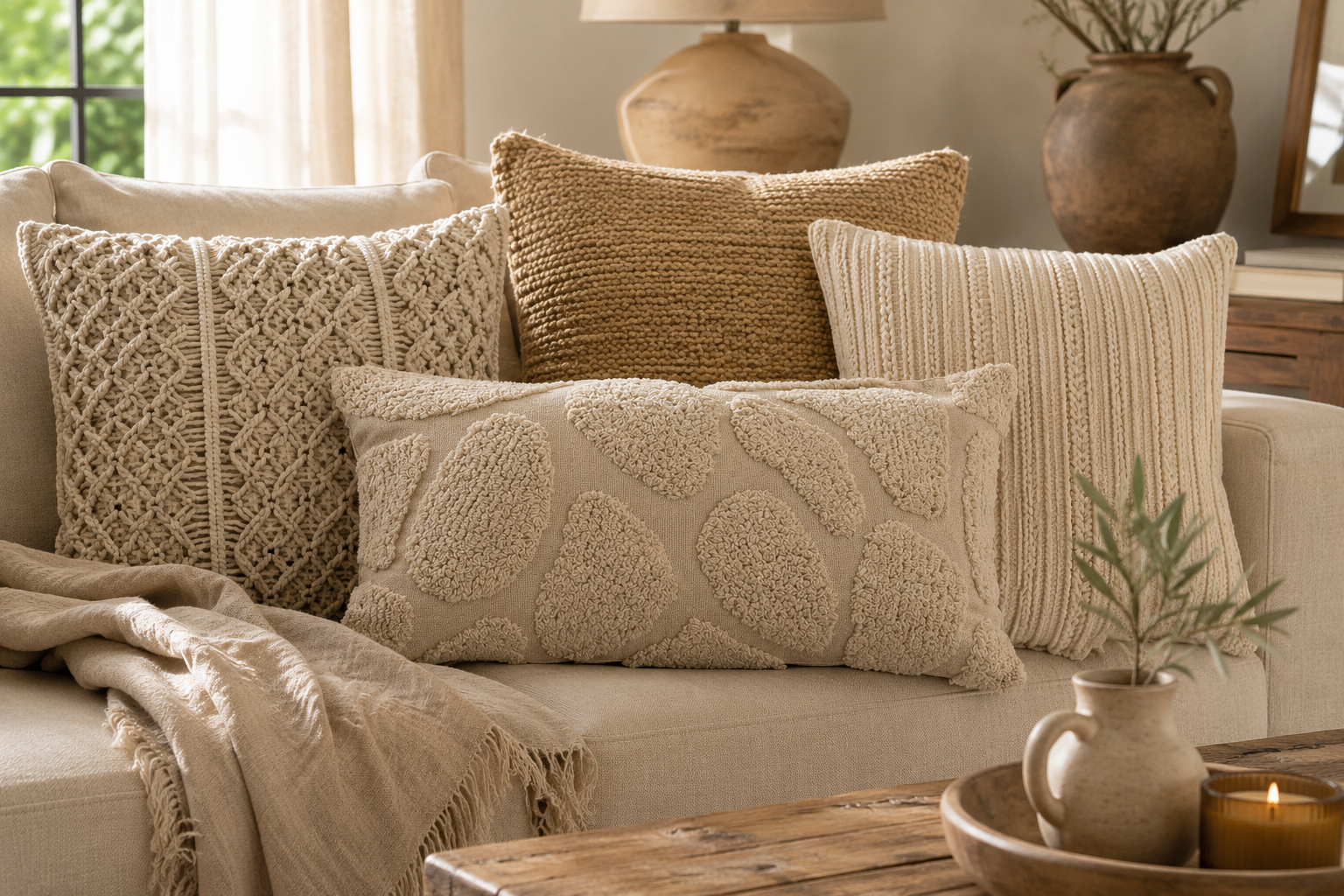 coussin en coton fait main écru dans déco bon§me chic