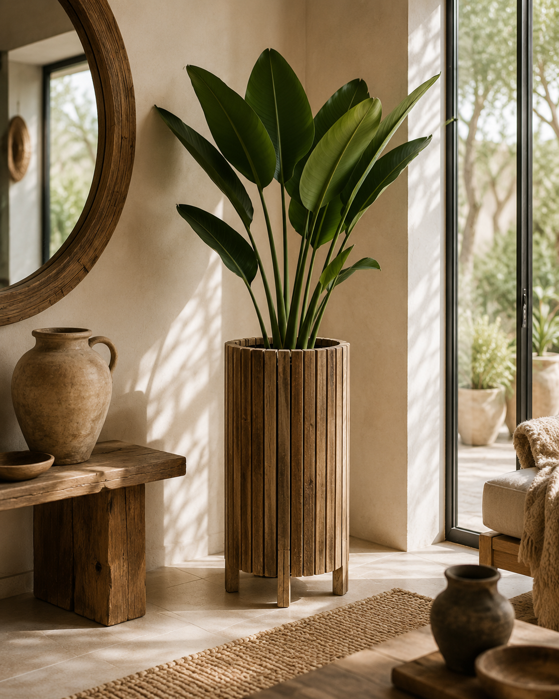 support plantes pot de fleurs en teck recyclé dans déco chic bohème