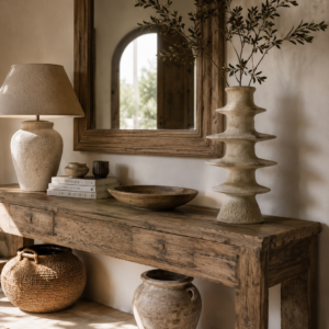 vase en céramique, design sculptural beige dans décor chic bohème