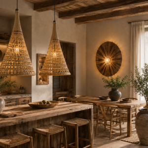 set de 2 plafonniers suspension en bambou tressé artisanal dans déco nature chic