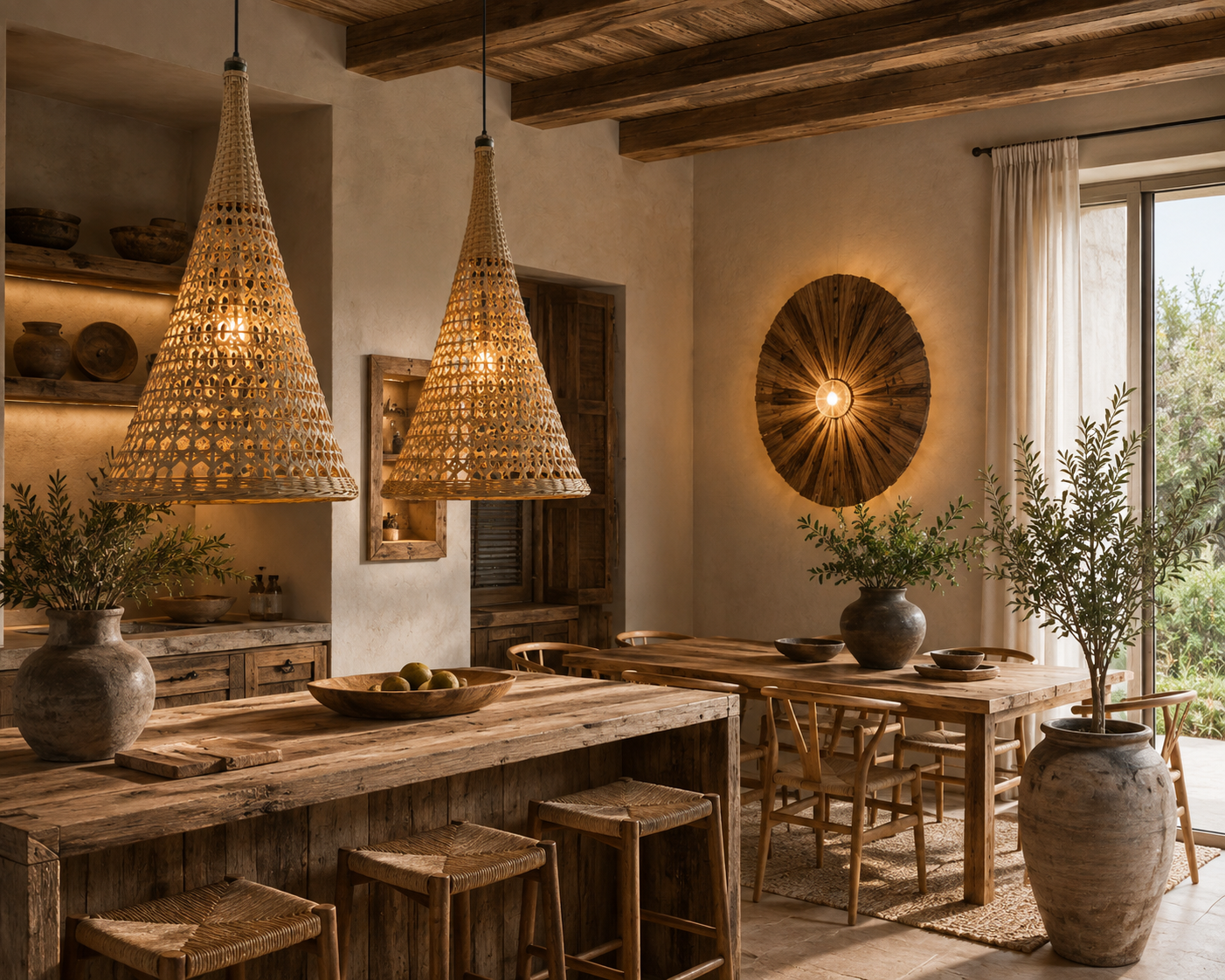 set de 2 plafonniers suspension en bambou tressé artisanal dans déco nature chic