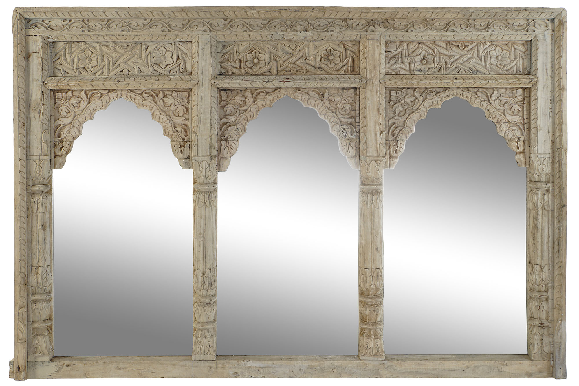 miroir sculpté en teck massif ancien pièce unique décorative vue face