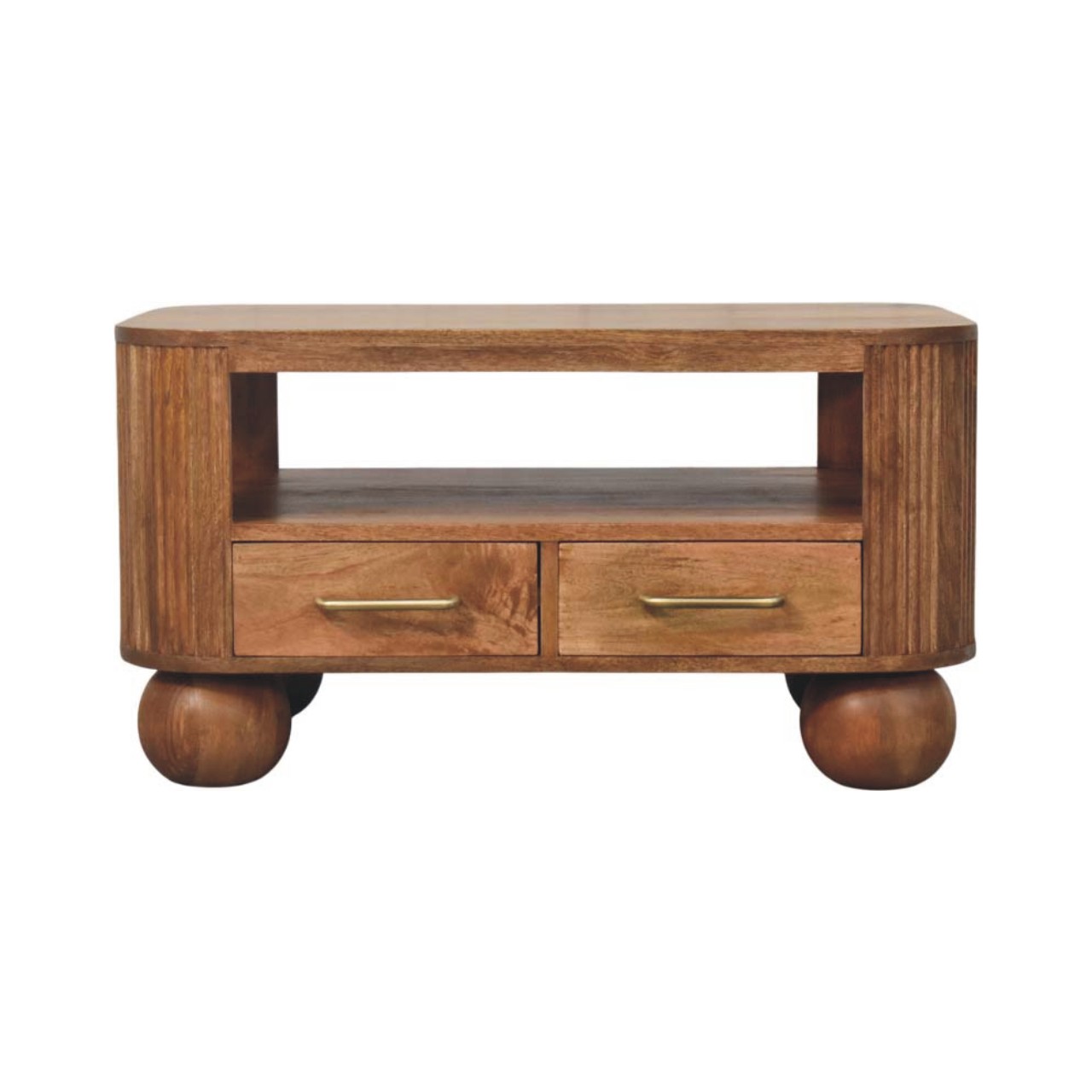 table basse en bois de manguier avec tiroirs vue face