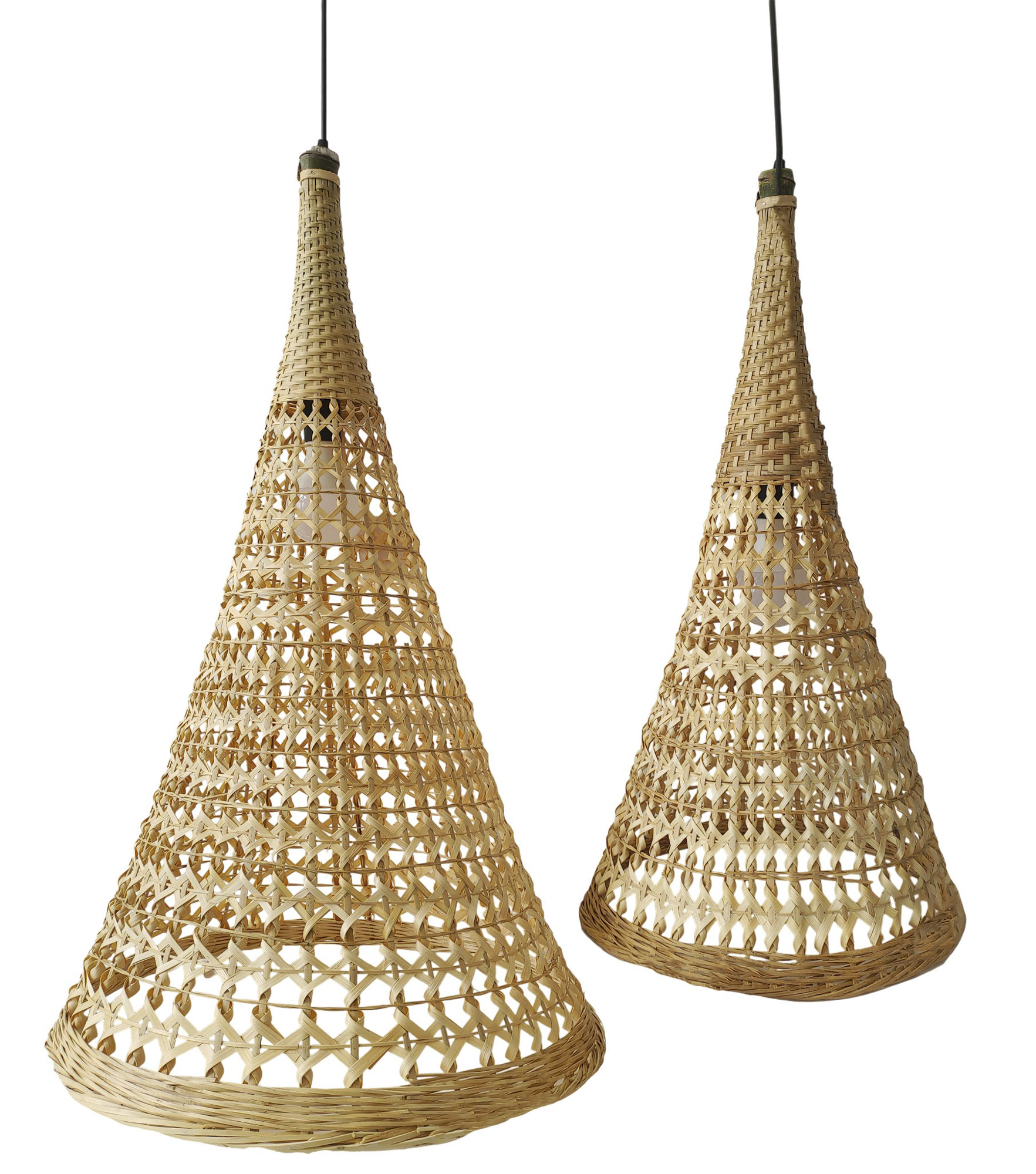 set de 2 plafonniers suspension en bambou tressé artisanal