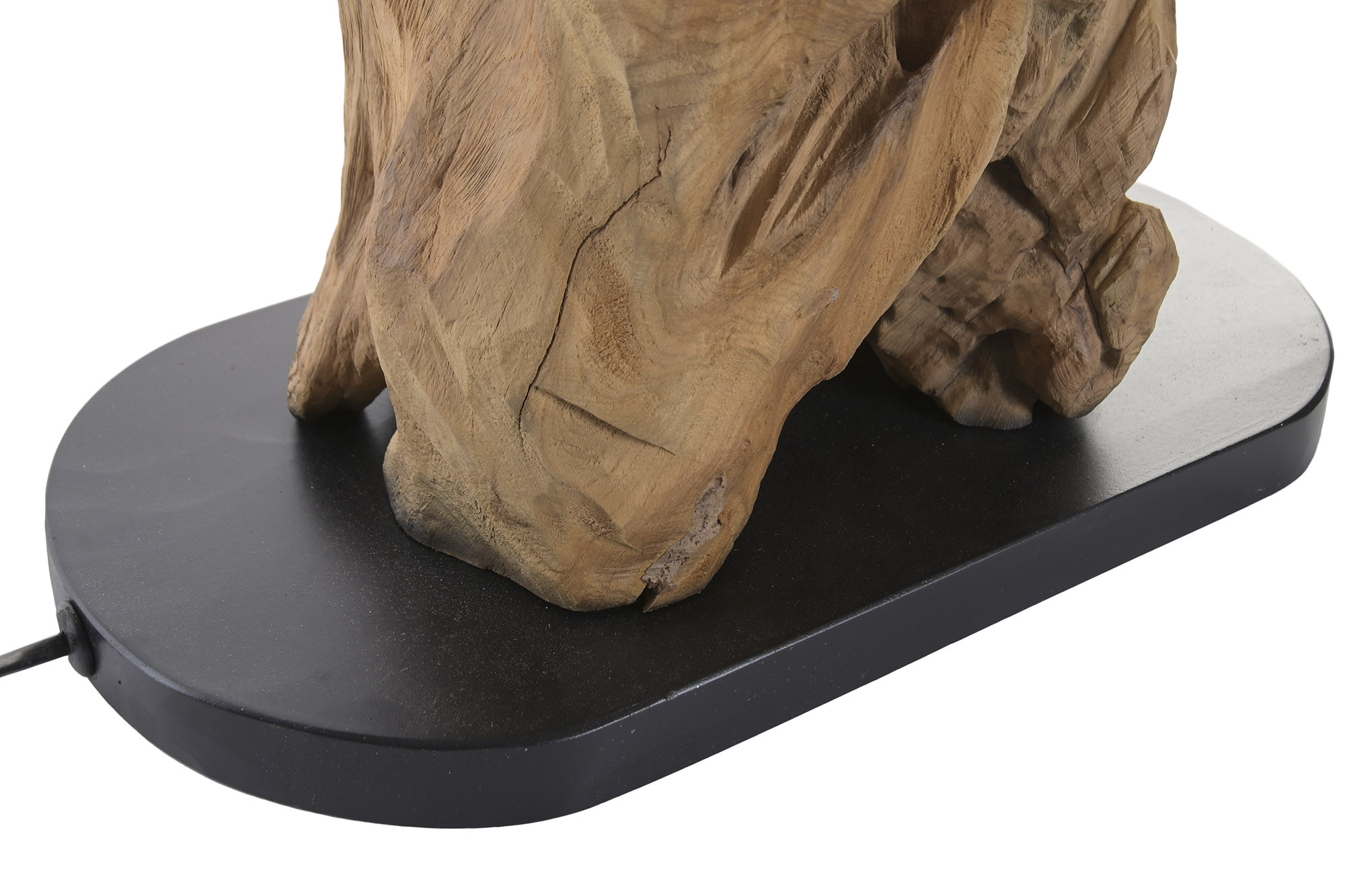 zoom sur pied lampe à poser en racine de teck recyclée et verre