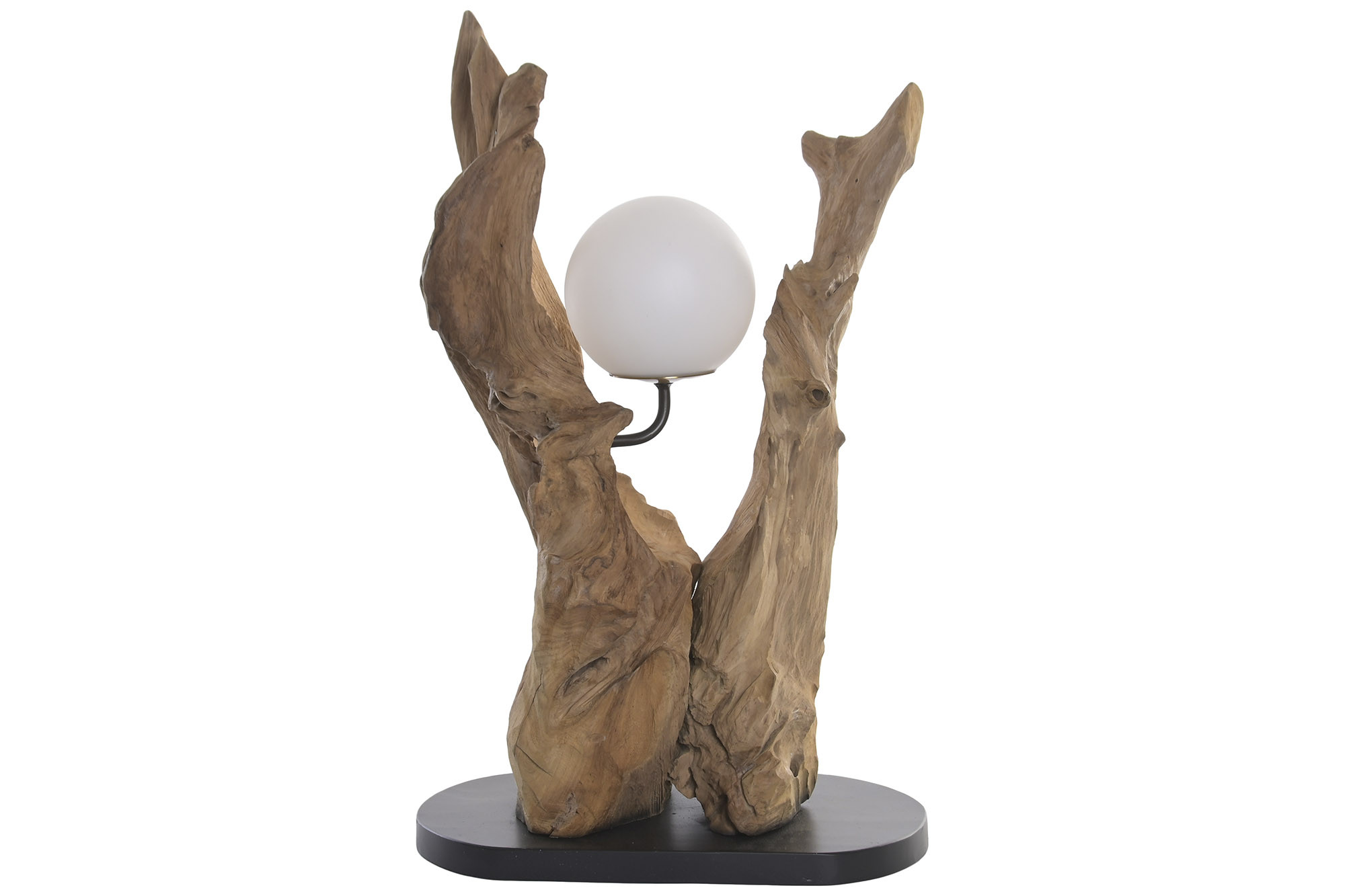 lampe à poser en racine de teck recyclée et verre