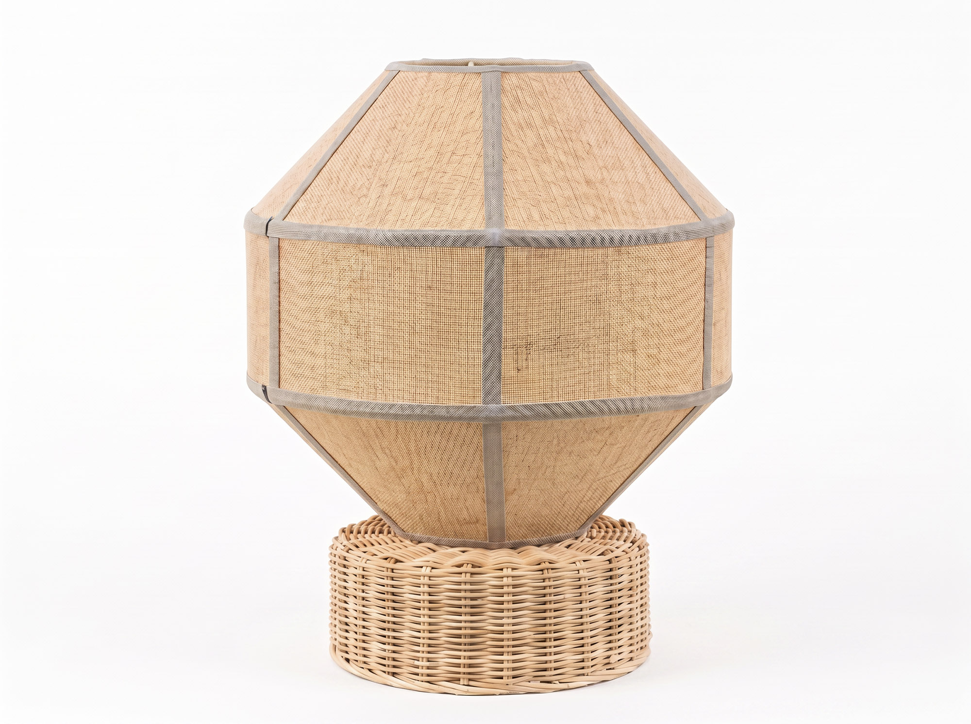 lampe à poser rotin tressé et polyester beige