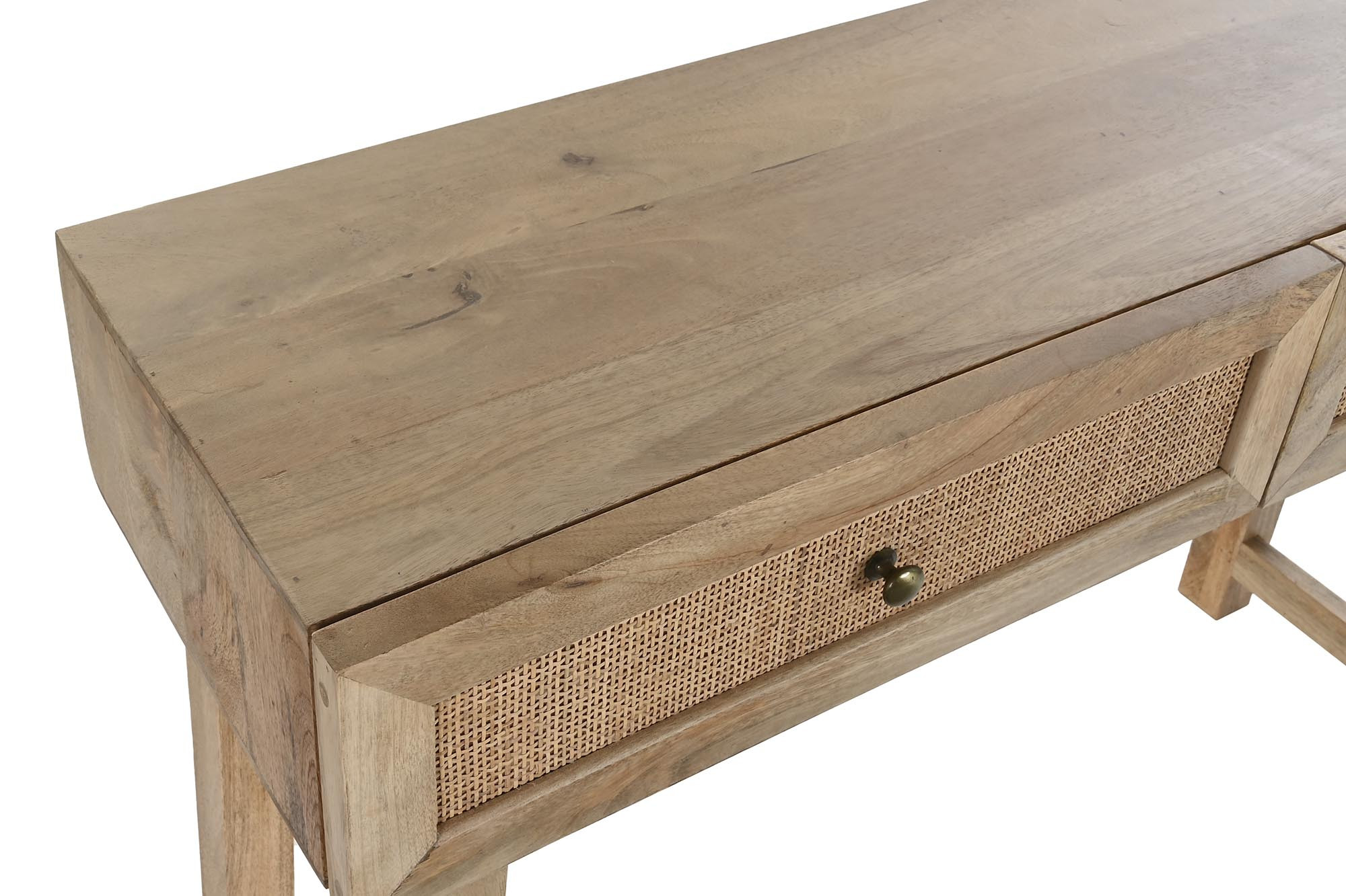 console avec tiroirs en rotin en manguier massif vue dessus