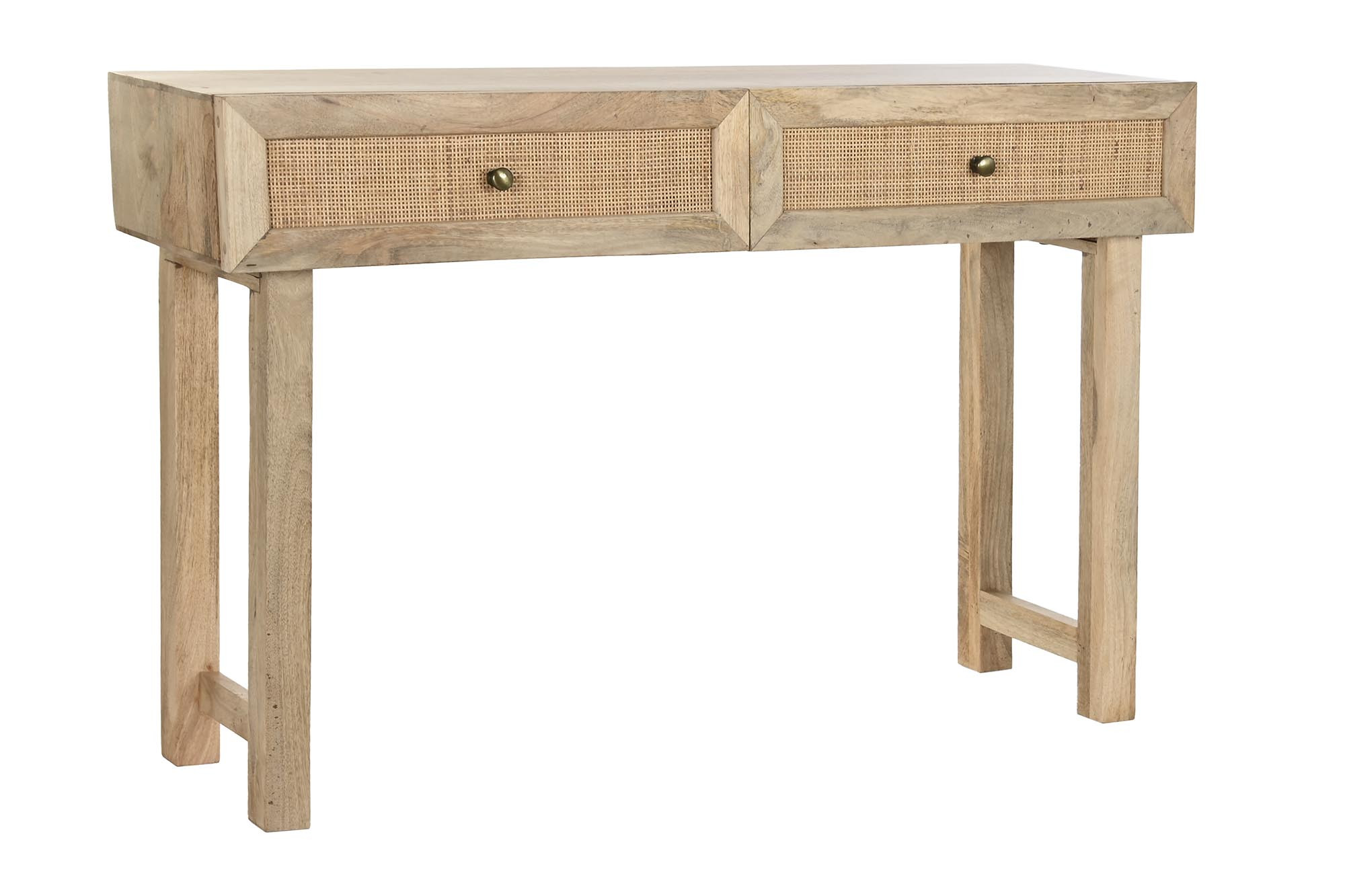 console avec tiroirs en rotin en manguier massif