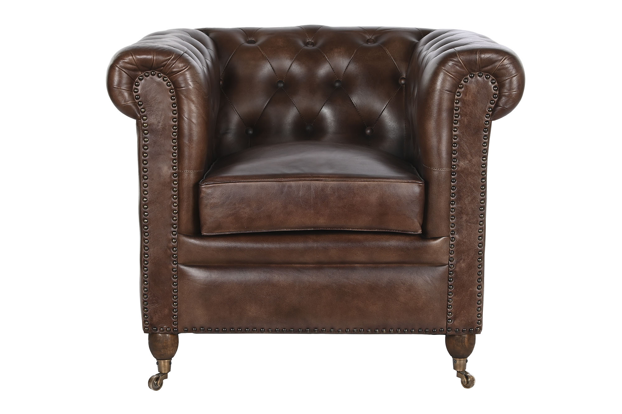 fauteuil en cuir marron chesterfiled vue face