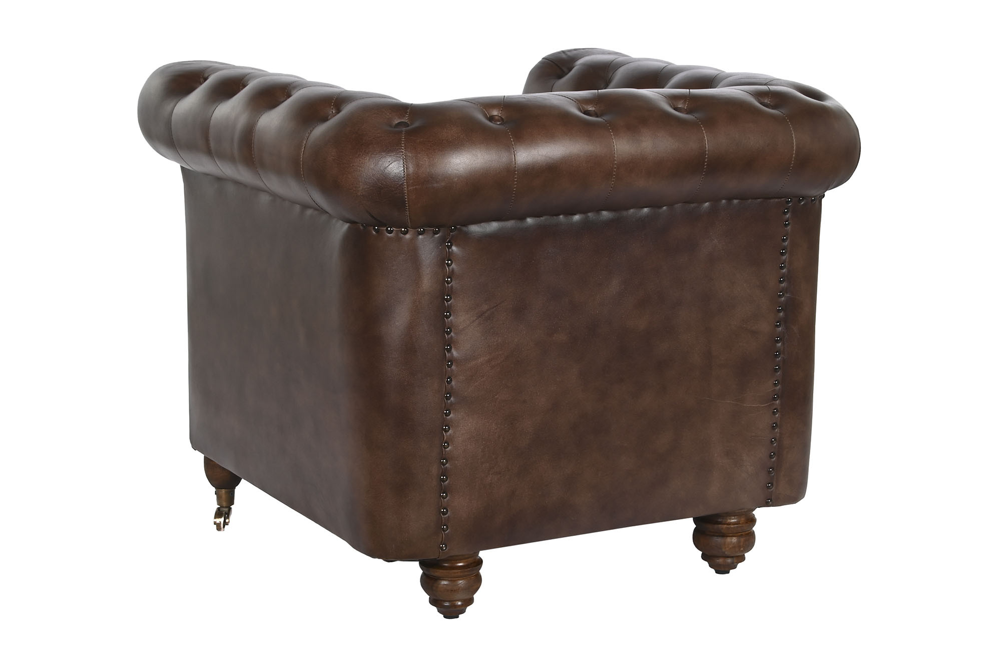 fauteuil en cuir marron chesterfiled vue dos