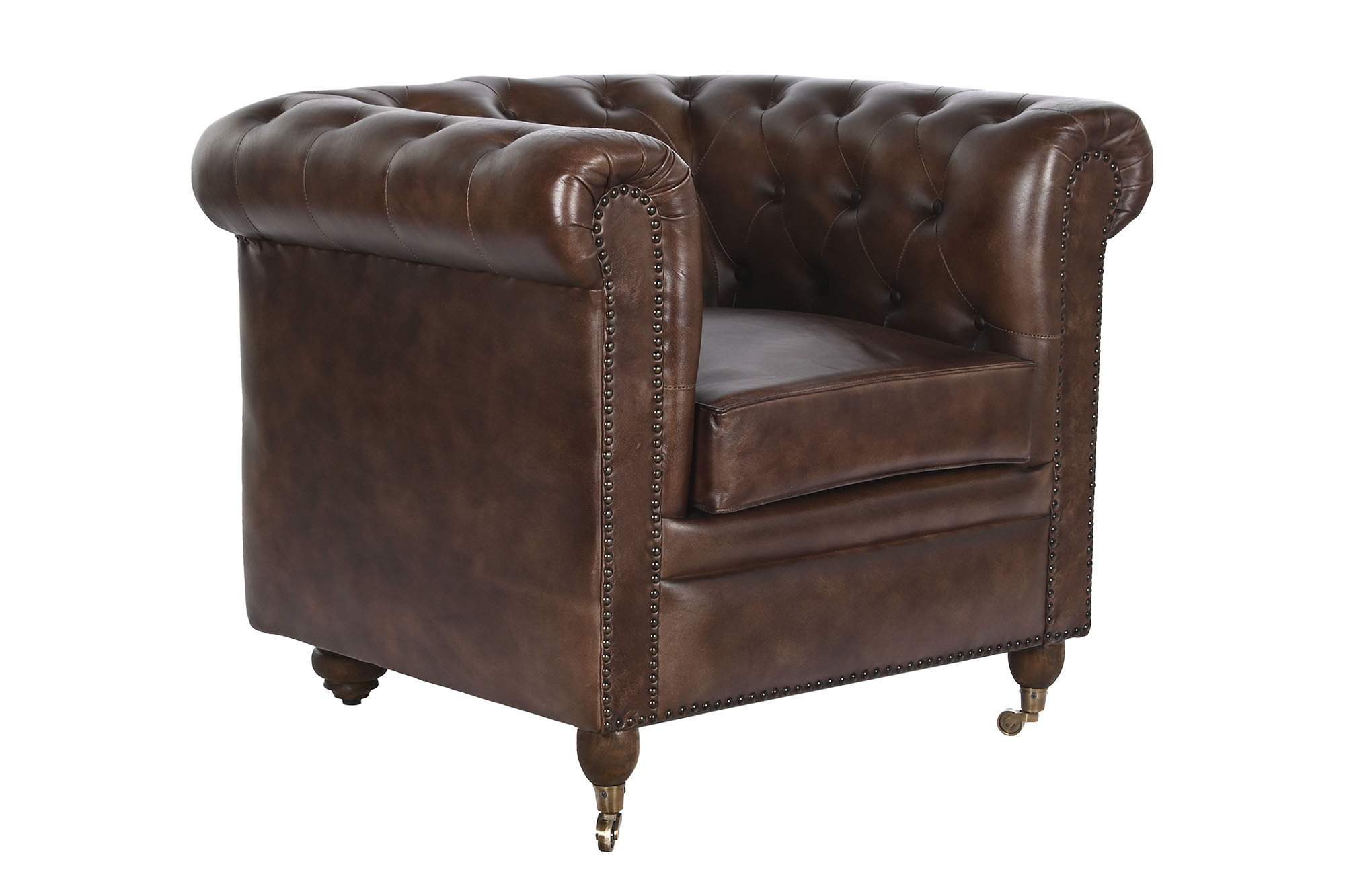 fauteuil en cuir marron chesterfiled vue 3/4