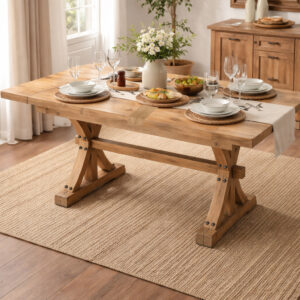 table à manger extensible bois recyclé et orme dans ambiance nature