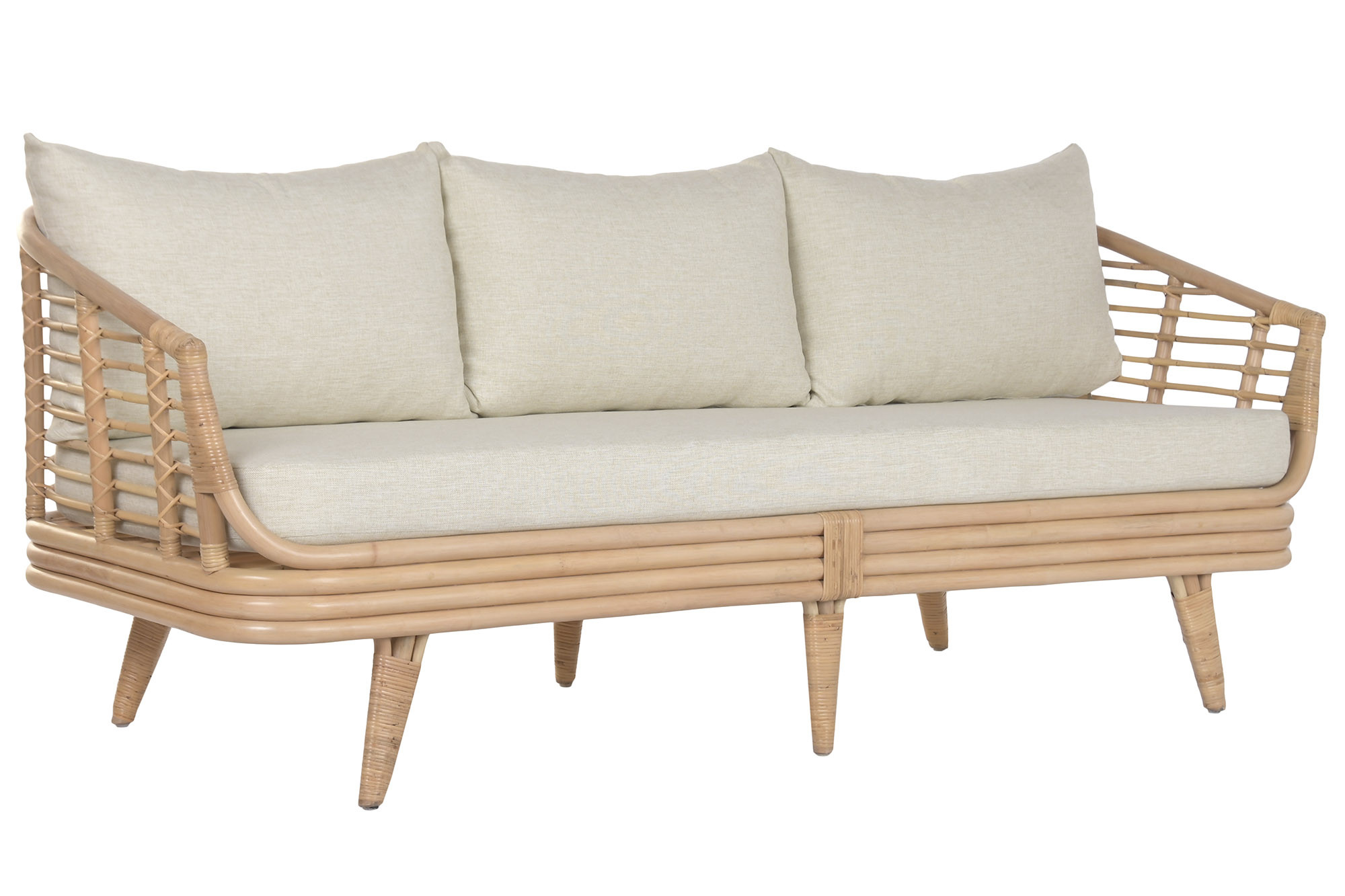 canapé 3 places rotin et coussins naturel