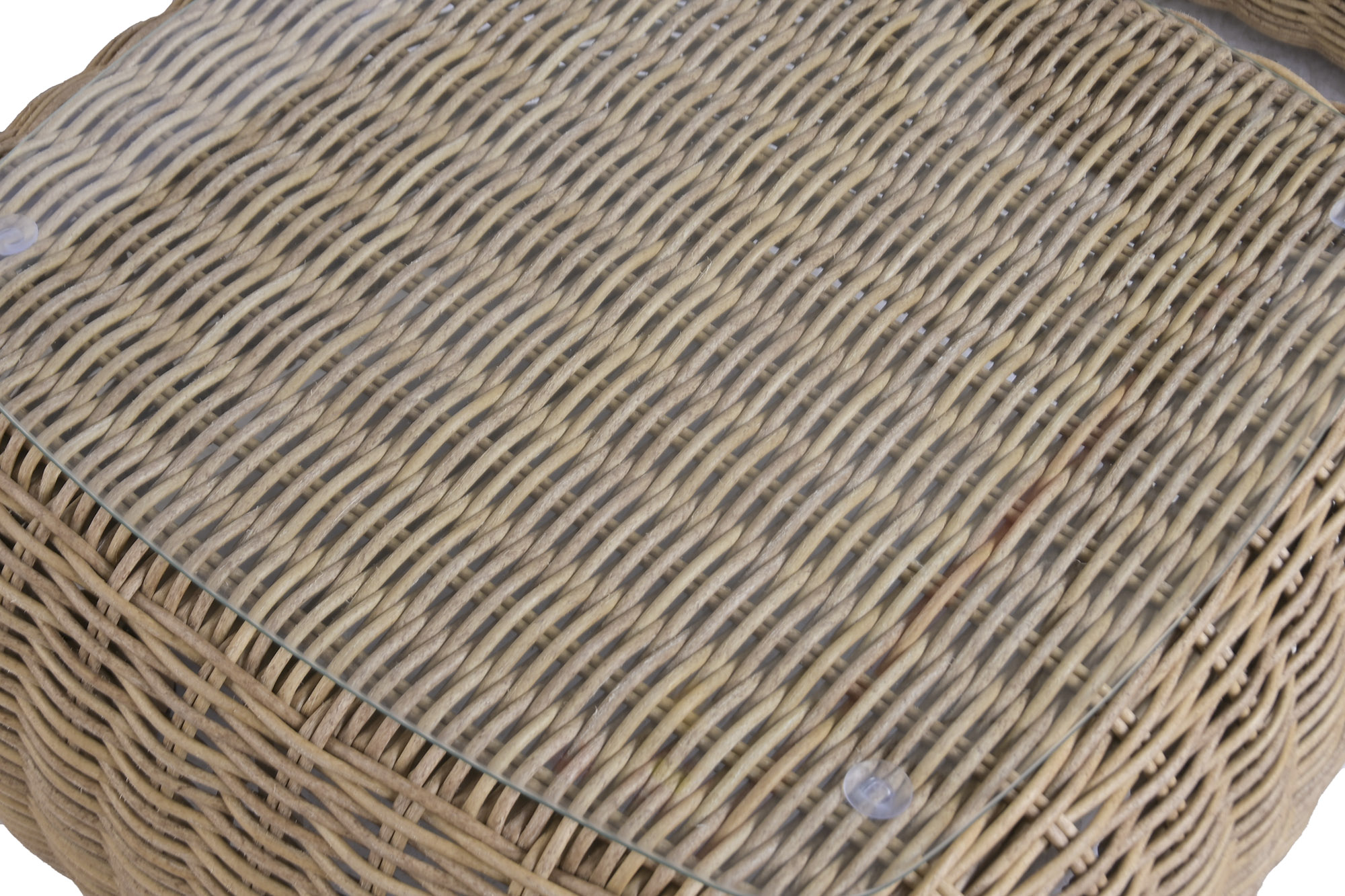 zoom sur rotin salon de jardin d'angle extérieur en rotin synthétique