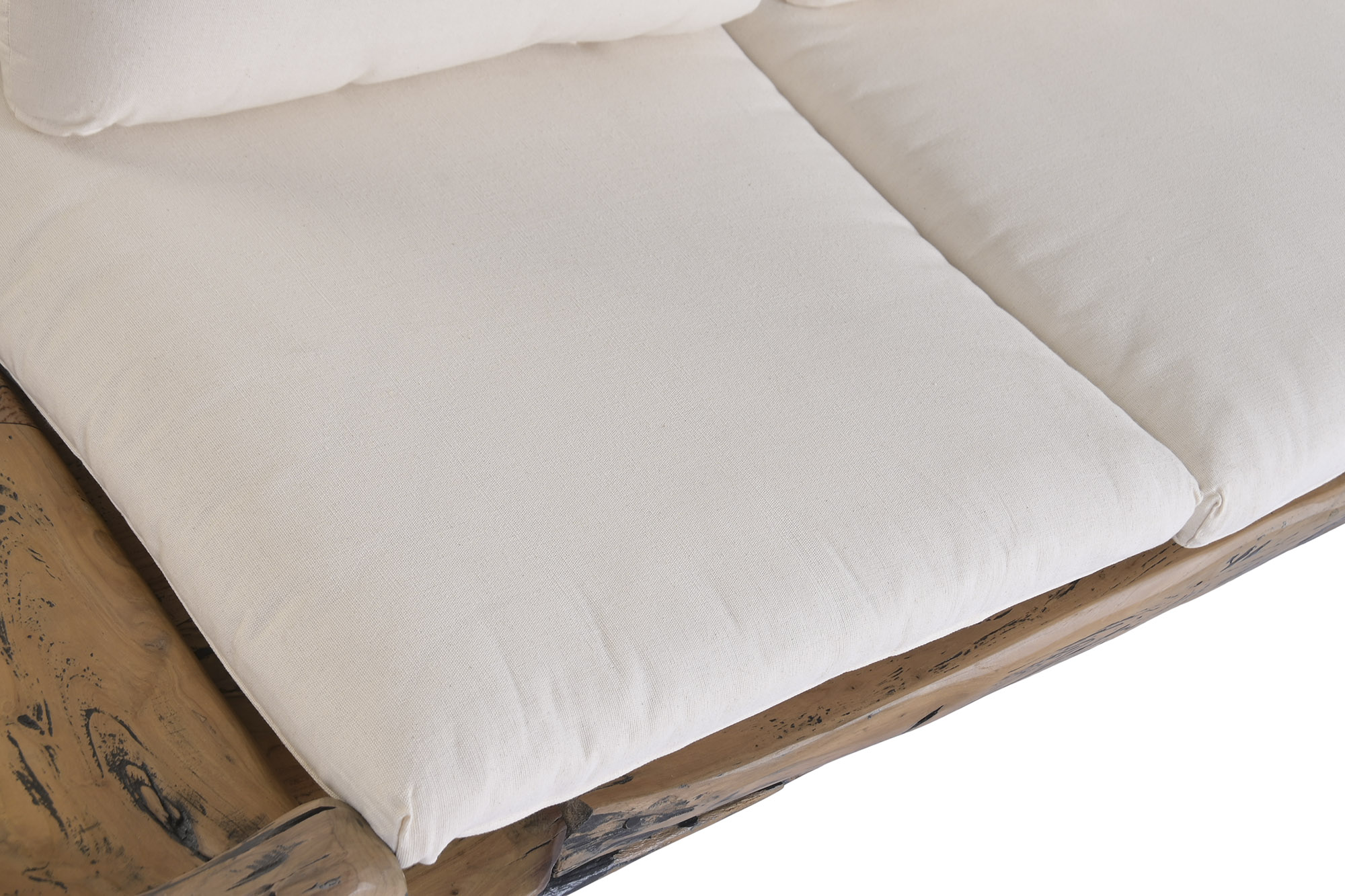 zoom sur coussins canapé 3 places racine de teck et coton