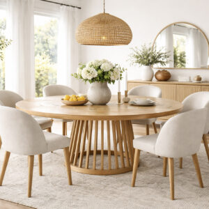 table à manger ronde en orme dans décor nature chic