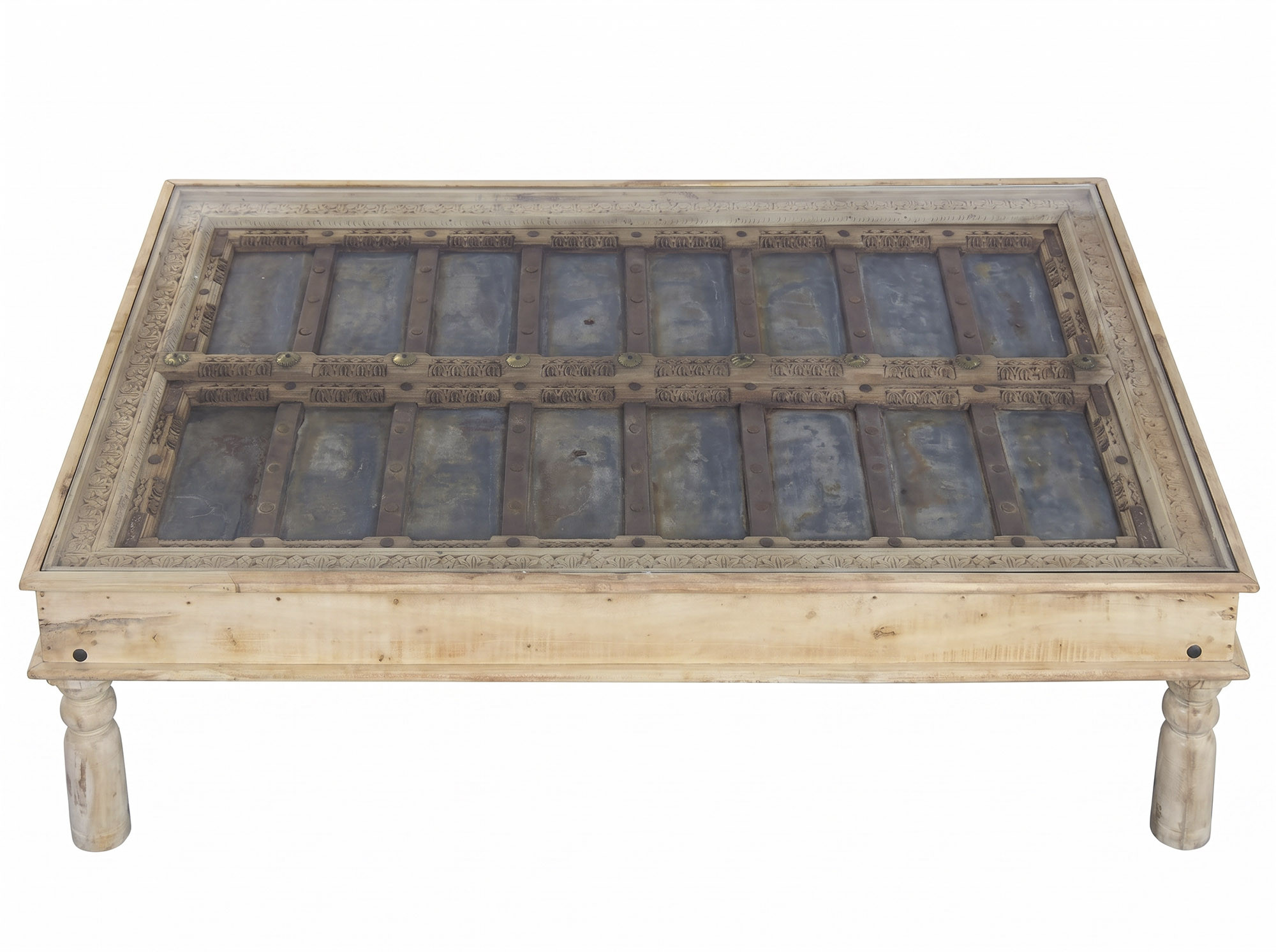 table basse en teck recyclé vue dessus