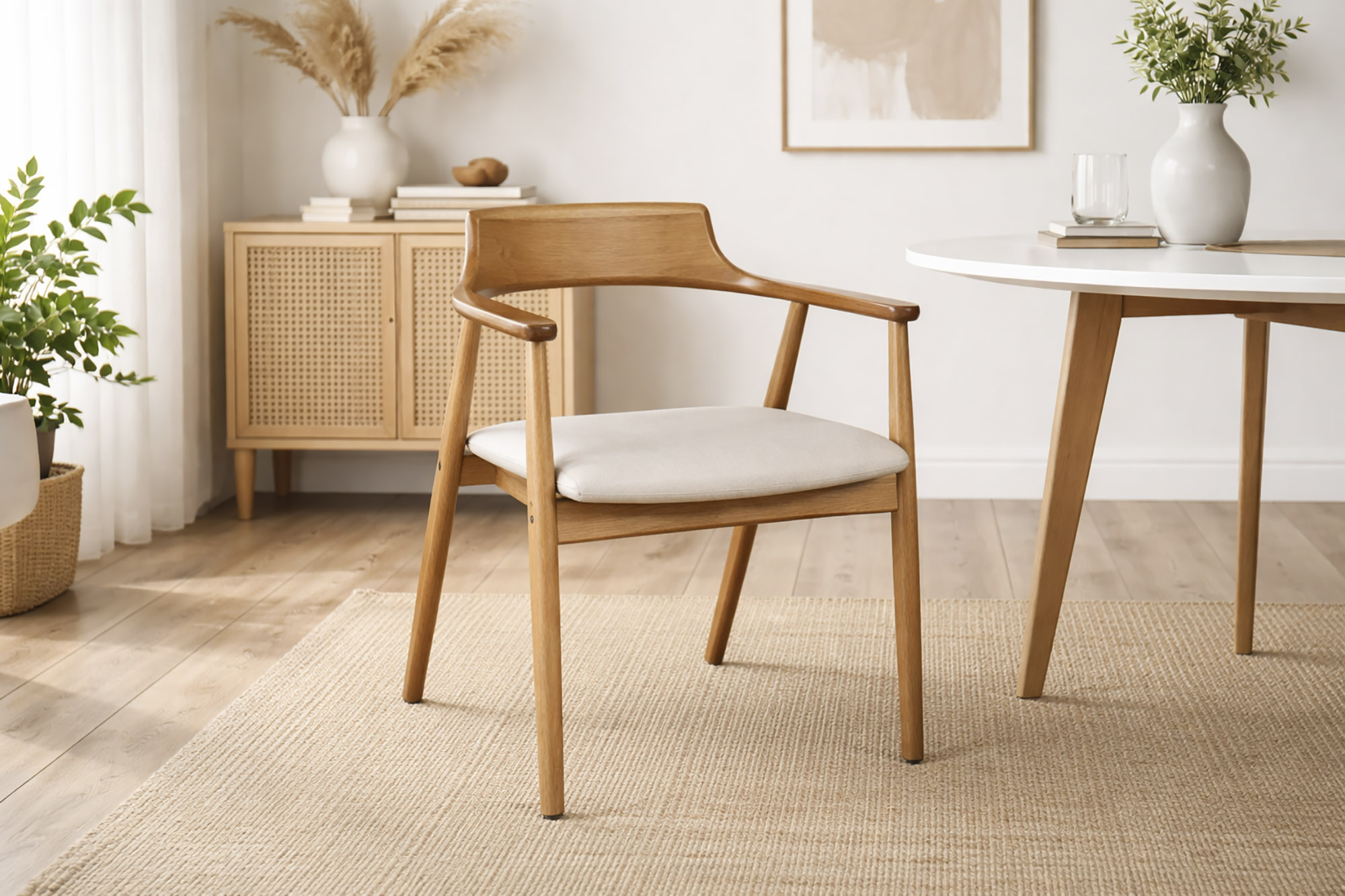 chaise en hêtre et lin dans déco nature chic