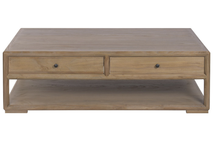 table basse en orme massif avec tiroirs vue face
