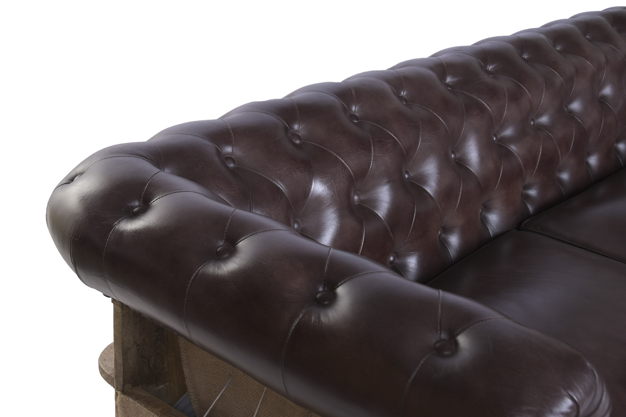 zoom sur cuir canapé cuir et bois de manguier sur roulettes