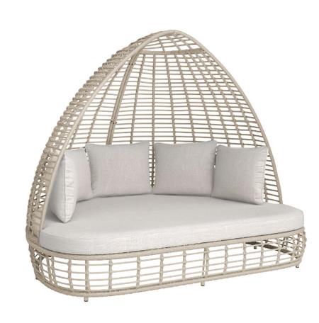 lit chill out extérieur en rotin synthétique avec coussins