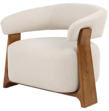 Fauteuil en orme massif & tissu bouclette écru
