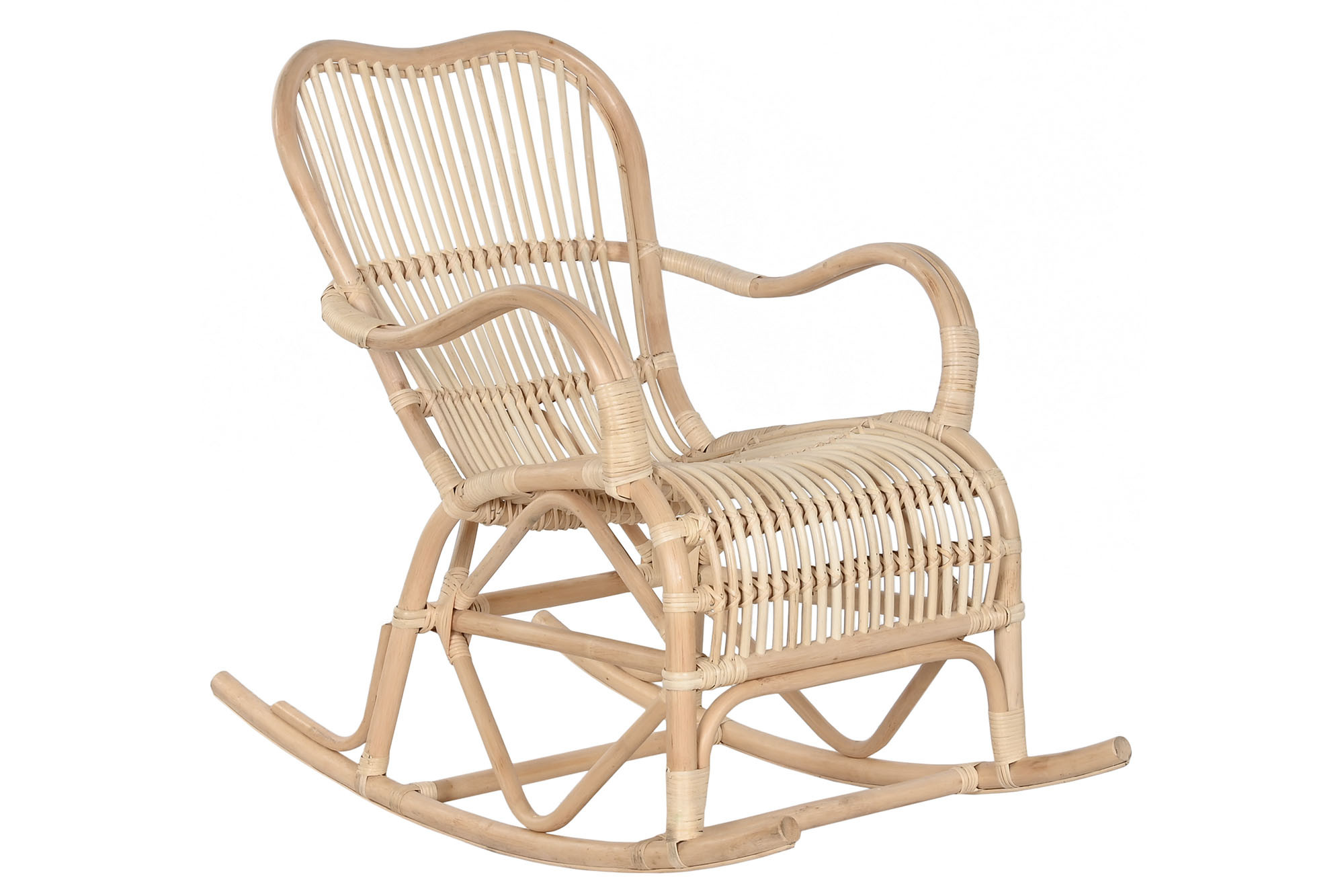 fauteuil à bascule en rotin naturel vue côté