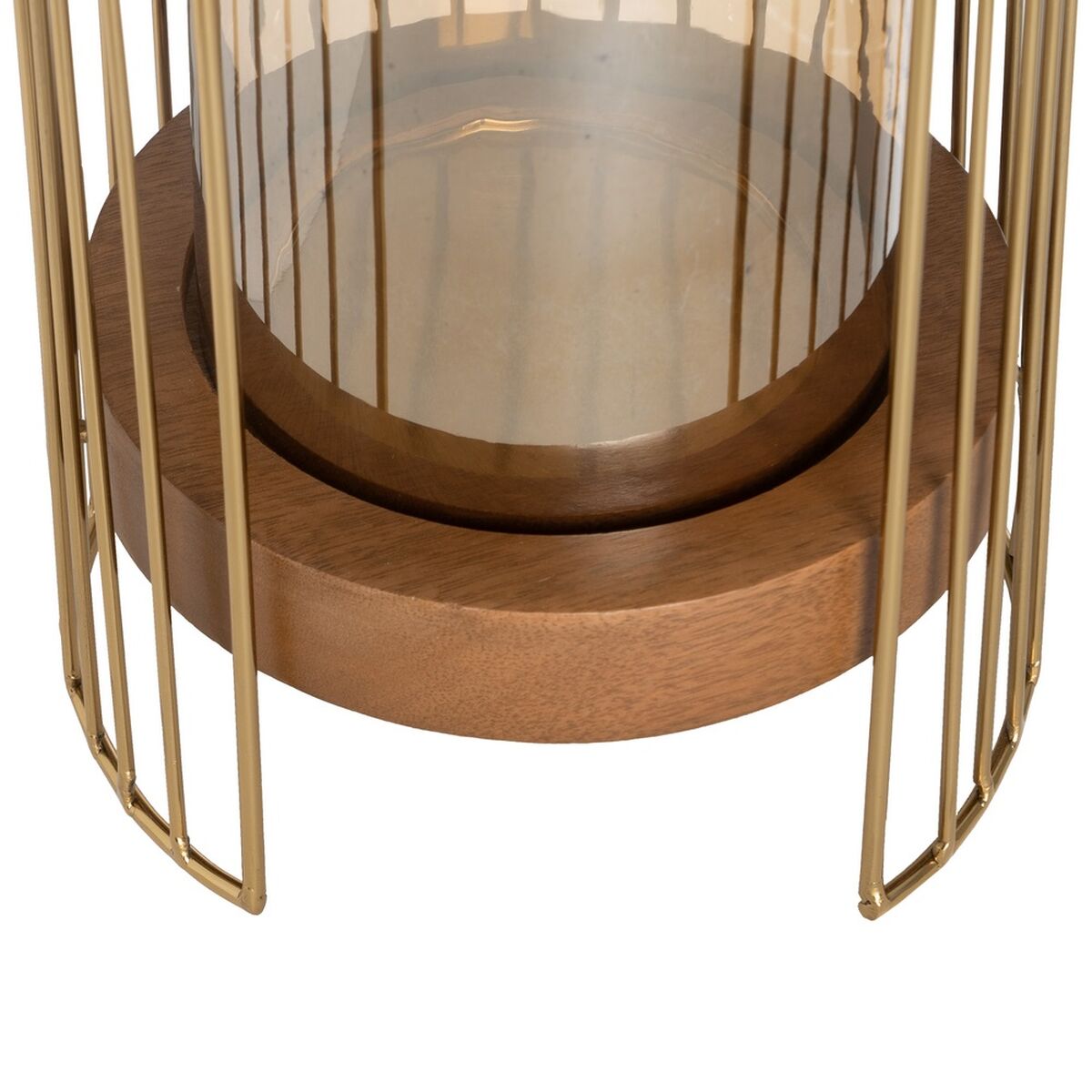 Photophore doré en métal, bois et verre – 25 cm – Image 2