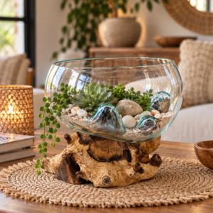 Coupe en verre coulé sur bois naturel