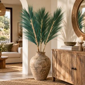 Palmes vertes séchées 160 cm dans un grand vase en décoration intérieure