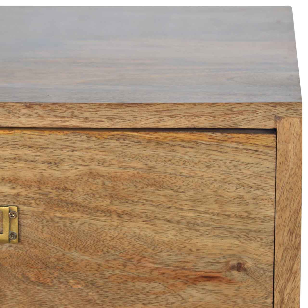 Table de chevet en manguier massif et laiton – 2 tiroirs – Image 4