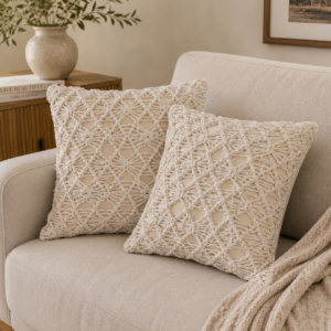 Lot de 2 coussins Maura écru en macramé 45 x 45 cm