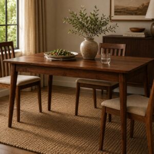 Table à manger nordique en bois de manguier massif finition châtaignier 135 cm
