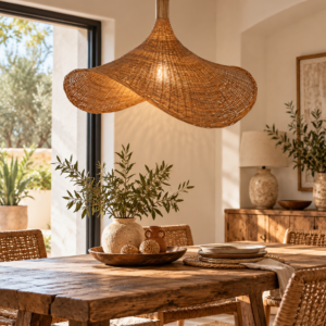 Suspension tressée marron clair 60 cm au design ondulé naturel