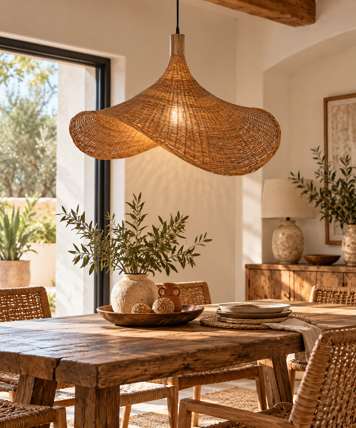Suspension tressée marron clair 60 cm au design ondulé naturel