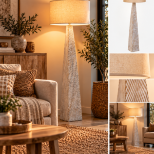 Lampadaire sculptural blanc et beige 122 cm
