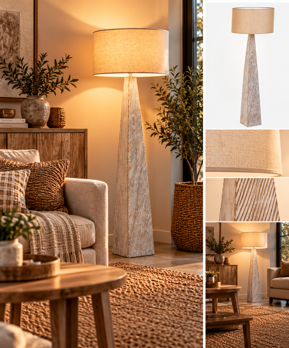 Lampadaire sculptural blanc et beige 122 cm
