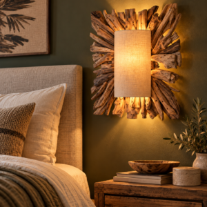 Applique murale en teck naturel avec abat-jour beige 71,5 cm